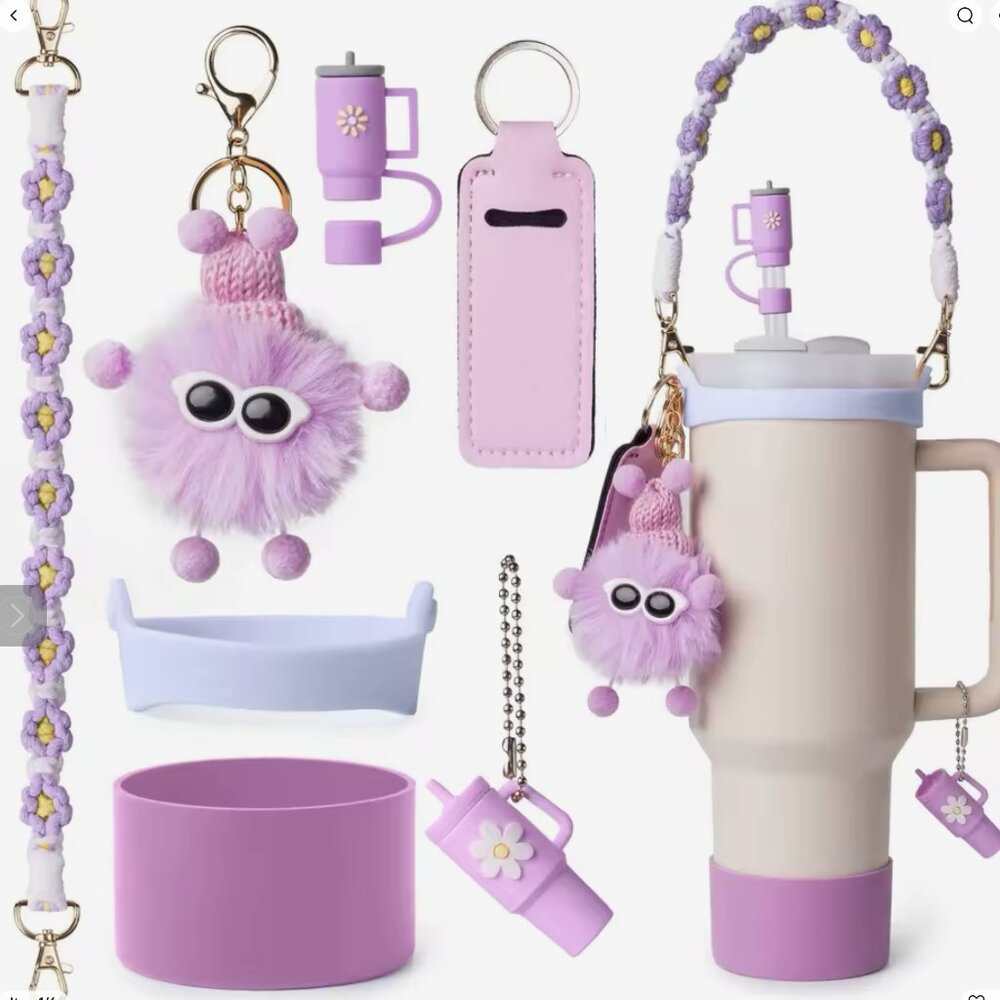 Purple Ultimate 7-Piece Accessory Set for Stanley Cup Tumblers: Fits 40oz & 30oz